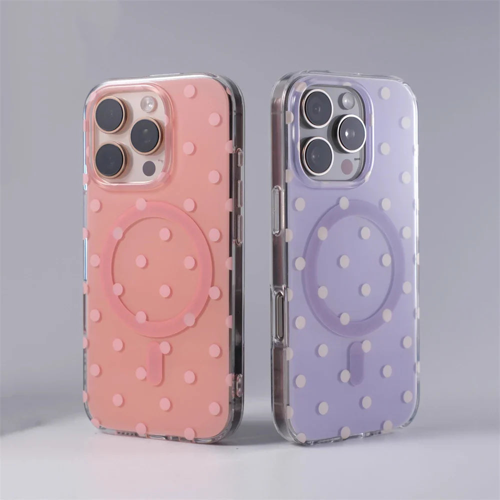 Polka Dot Phone Case For iPhone 16 15 14 13 12 Pro & Pro Max Magsafe Wireless Charging